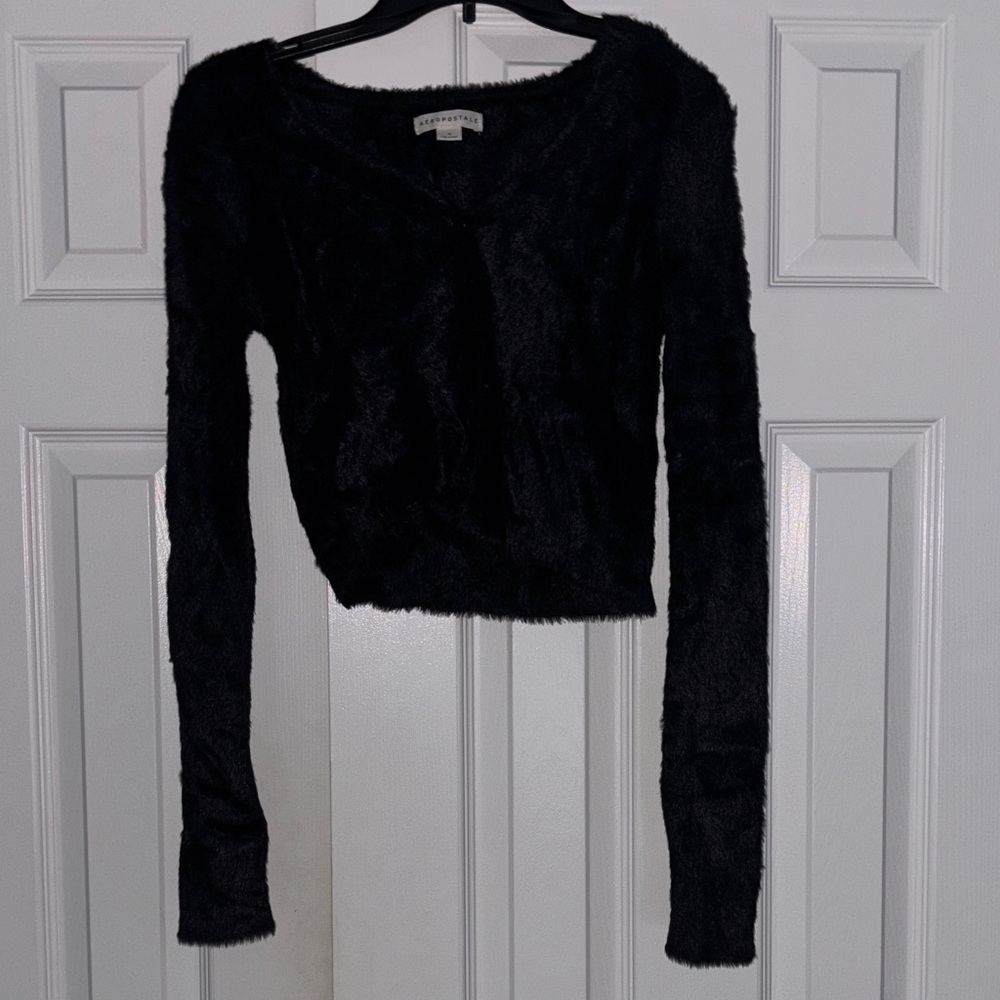 Aeropostale Black Fuzzy Cardigan